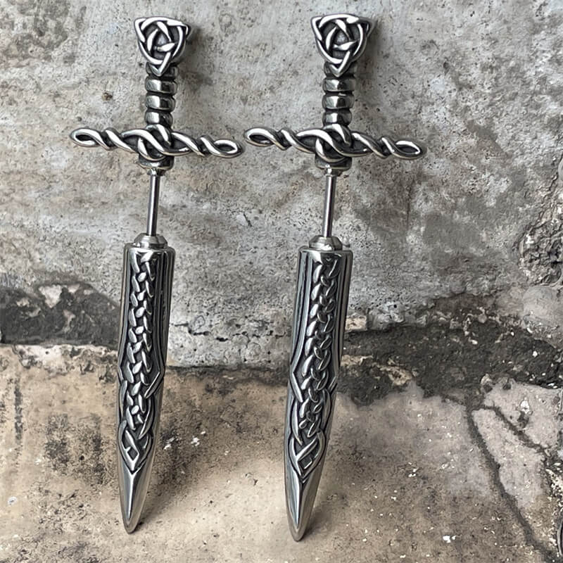 Viking Celtic Knot Sword Stainless Steel Earrings