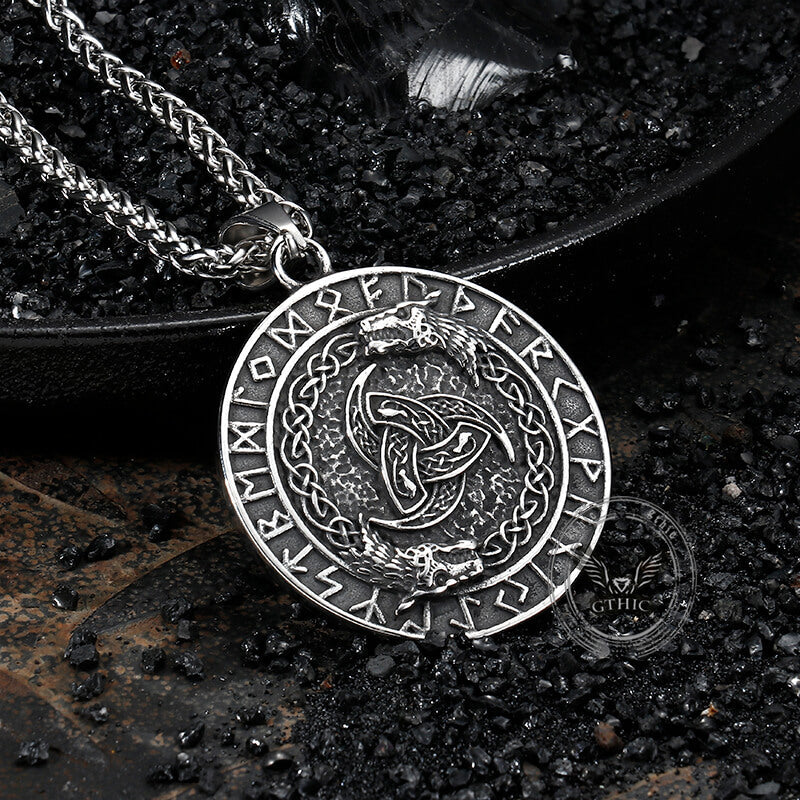 Viking Celtic Wolf Runes Stainless Steel Pendant