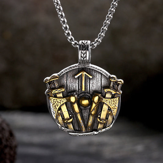 Viking Rune Shield Sword Stainless Steel Pendant