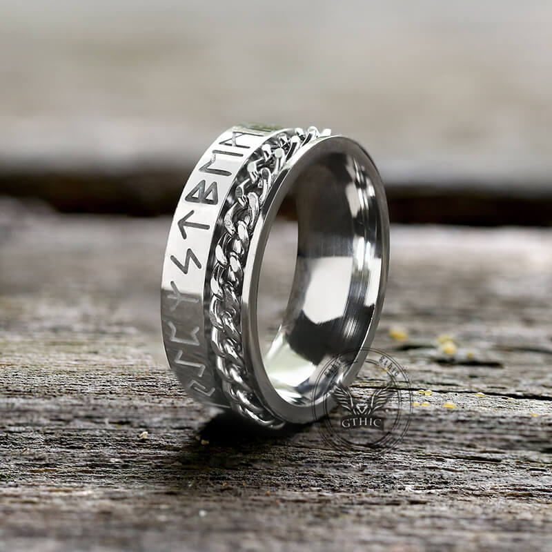 Viking Runes Chain Stainless Steel Spinner Ring