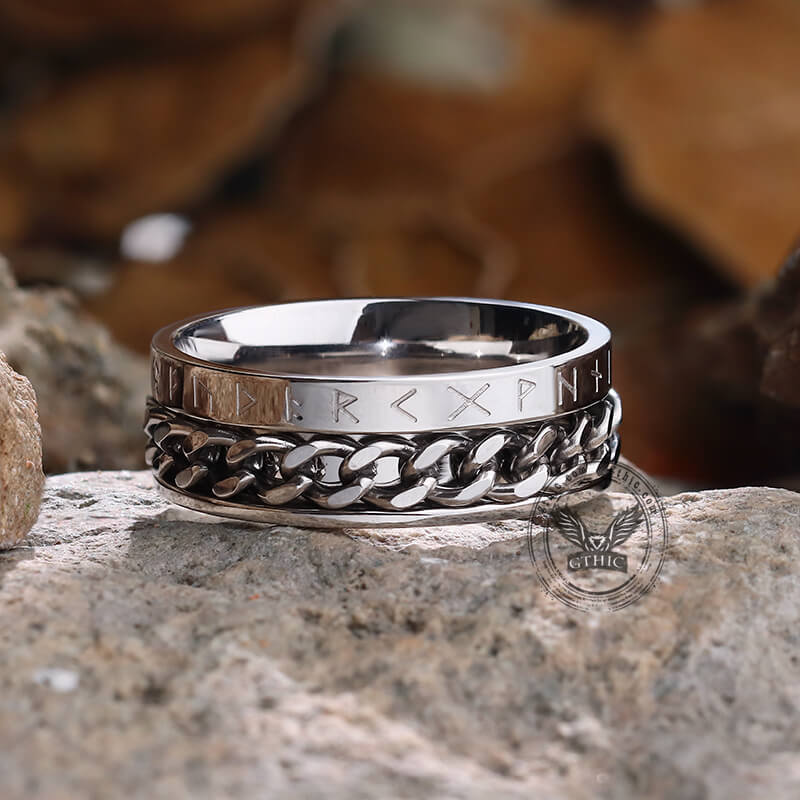 Viking Runes Stainless Steel Chain Spinner Ring