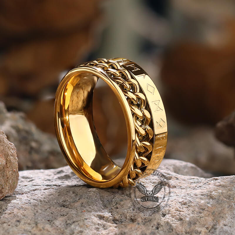 Viking Runes Stainless Steel Chain Spinner Ring