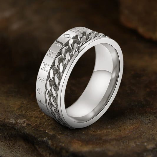 Viking Runes Stainless Steel Chain Spinner Ring
