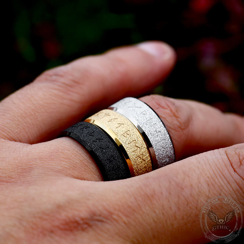Viking Runes Stainless Steel Frosted Ring