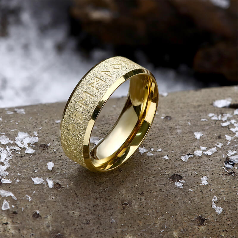 Viking Runes Stainless Steel Frosted Ring
