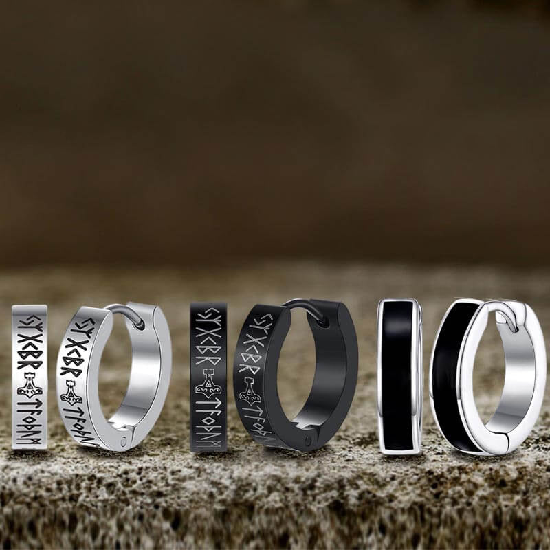 Viking Runes Stainless Steel Huggie Earrings