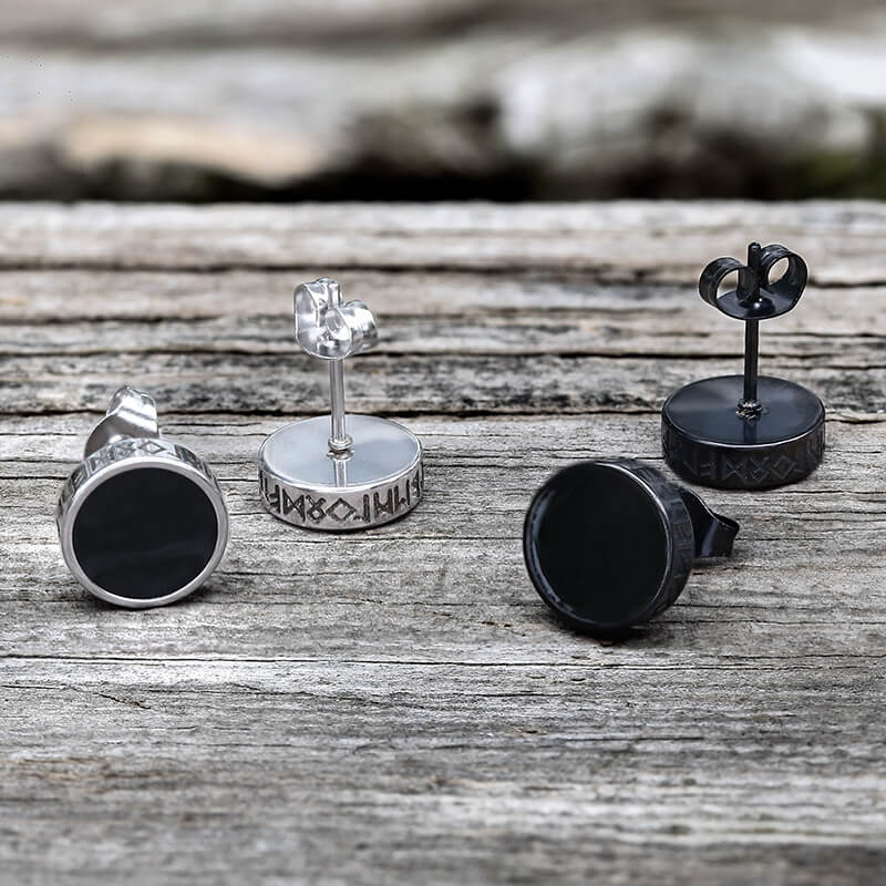 Viking Runes Stainless Steel Stud Earrings