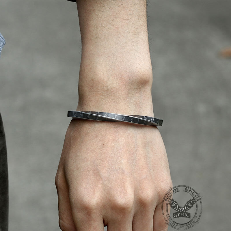 Viking Runes Twist Cuff Stainless Steel Bracelet