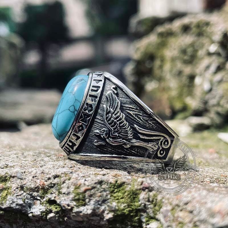 Viking Runes Wolf and Raven Stainless Steel Ring