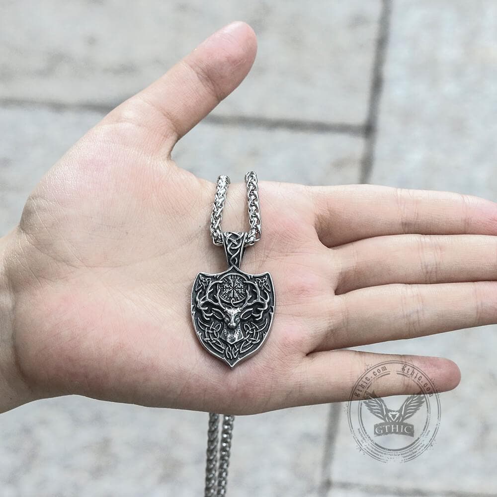 Viking Stag Vegvisir Stainless Steel Pendant