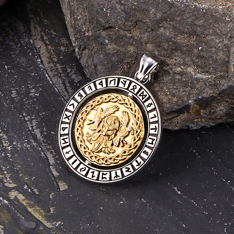 Viking Warrior Raven Rune Rotatable Stainless Steel Pendant