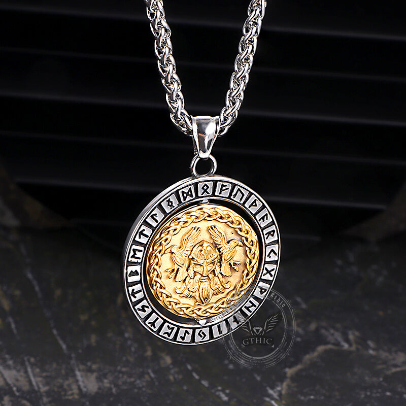 Viking Warrior Raven Rune Rotatable Stainless Steel Pendant