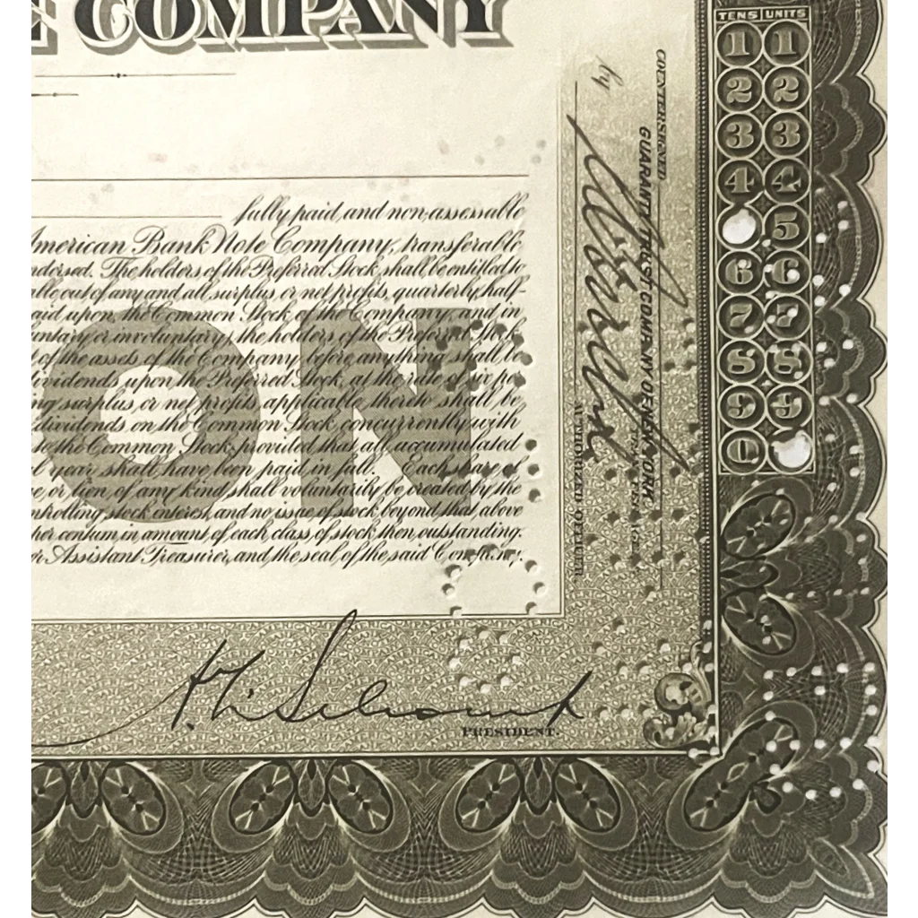 Rare American Bank Note Co. Stock Certificate from Roaring 20s