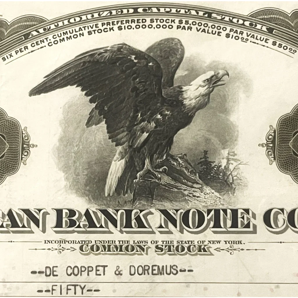 Rare American Bank Note Co. Stock Certificate from Roaring 20s