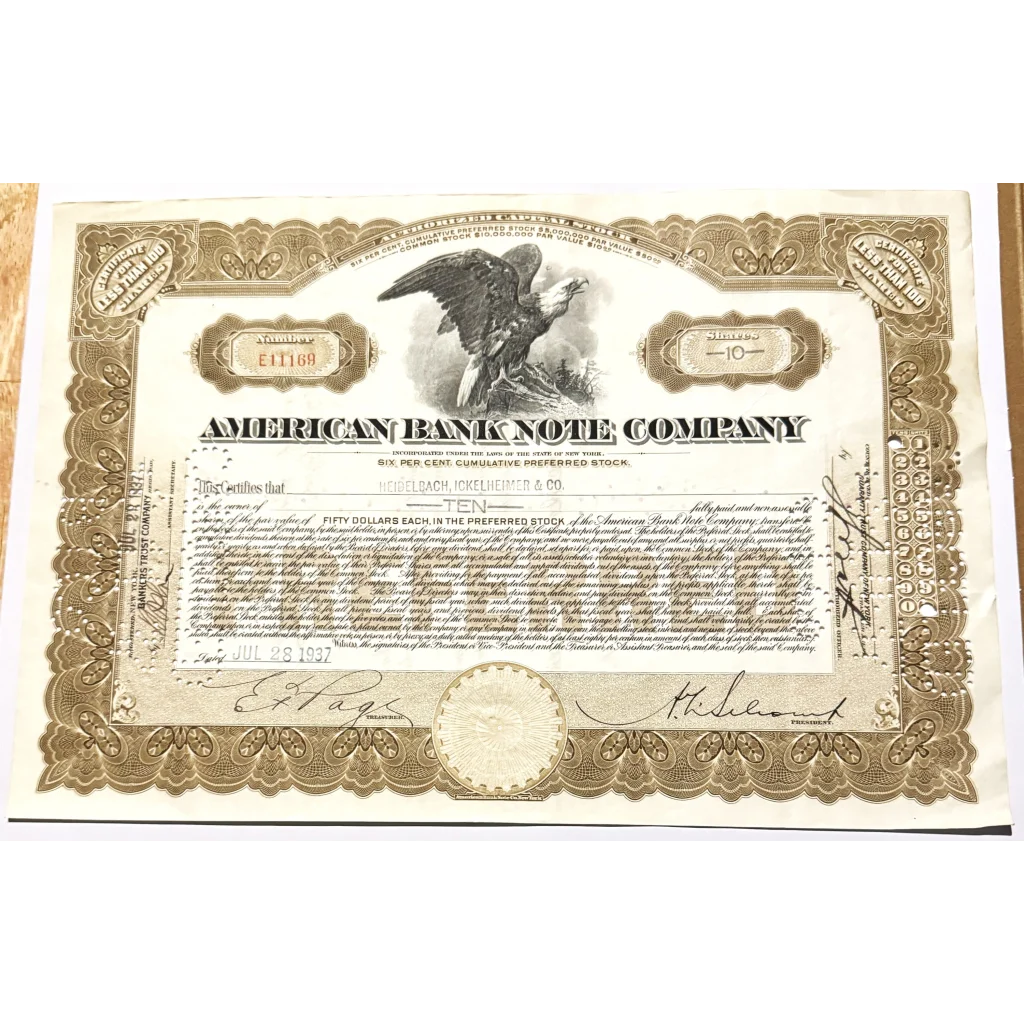 Rare American Bank Note Stock Certificate From the Roaring 20s