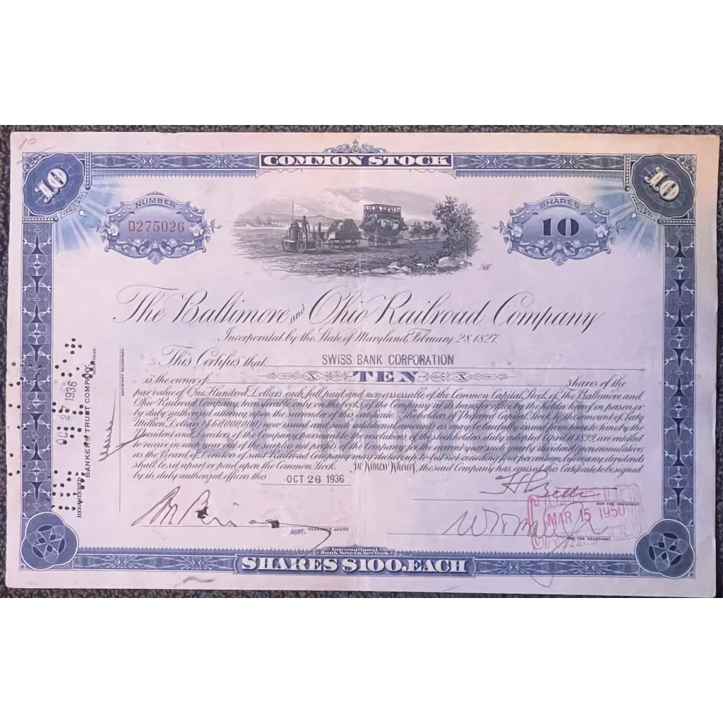 Rare 1950s B&O Railroad Stock Certificate Unveils American History