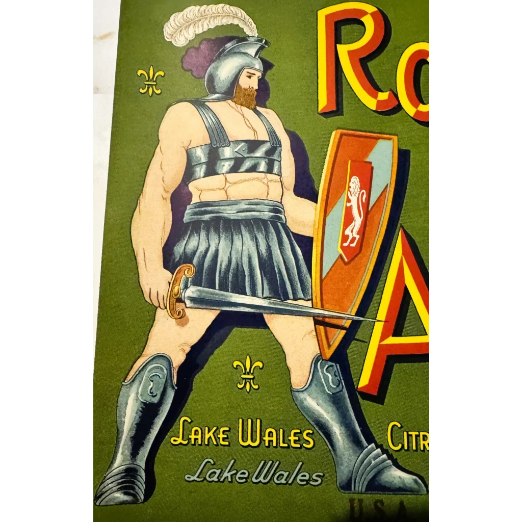 Vintage 1930s Roman Warrior Citrus Label from Royal Arms Florida