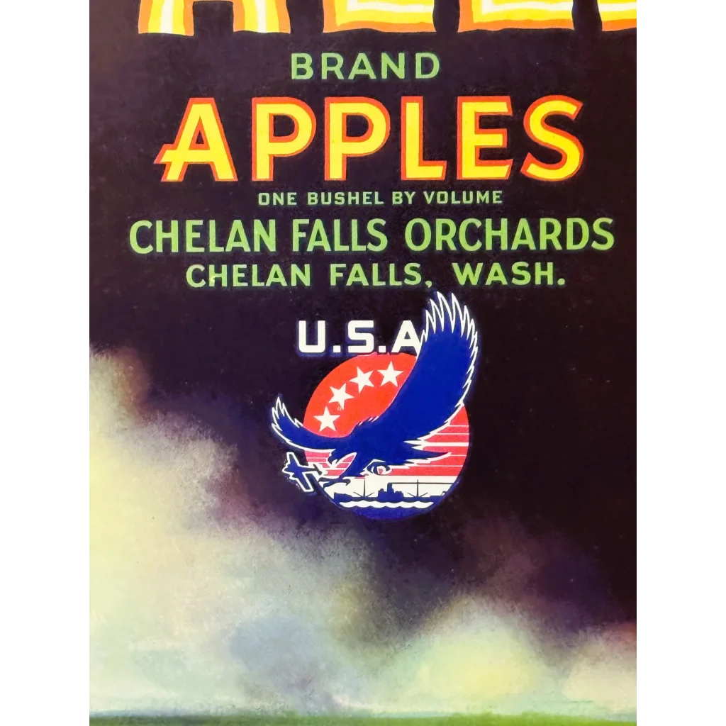 Vintage 1940s Falls Apples Crate Label from Chelan Falls Orchards