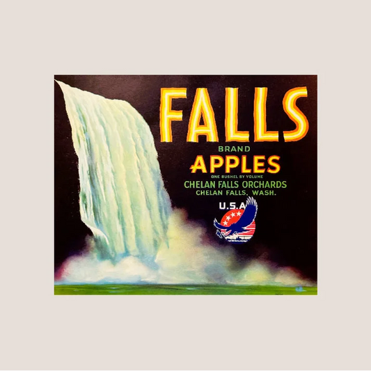 Vintage 1940s Falls Apples Crate Label from Chelan Falls Orchards
