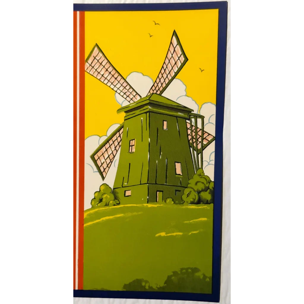 Vintage 1940s Green Mill Orange Crate Label Rustic Dutch Windmill