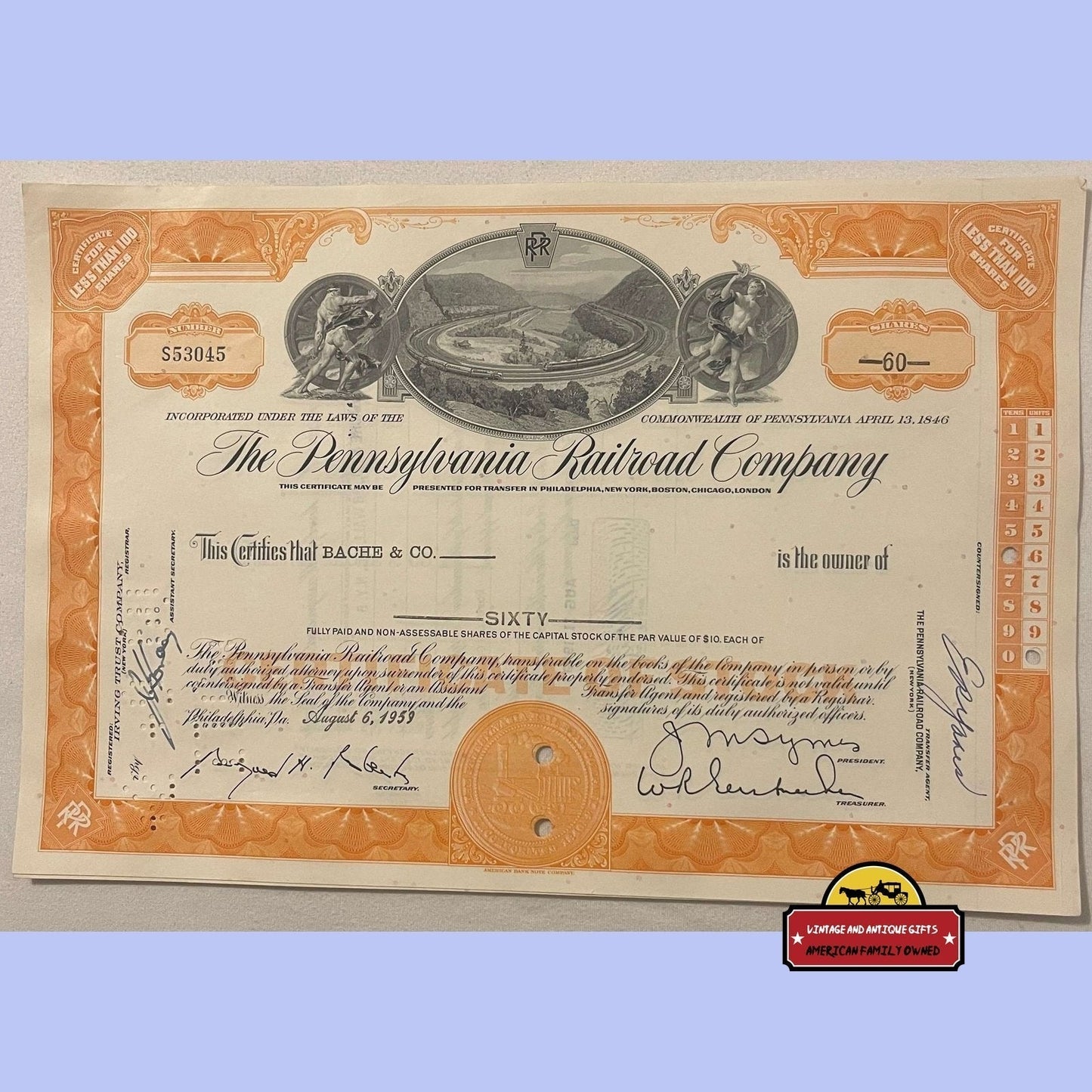 Rare Pennsylvania Railroad Antique Stock Certificate Horseshoe Curve