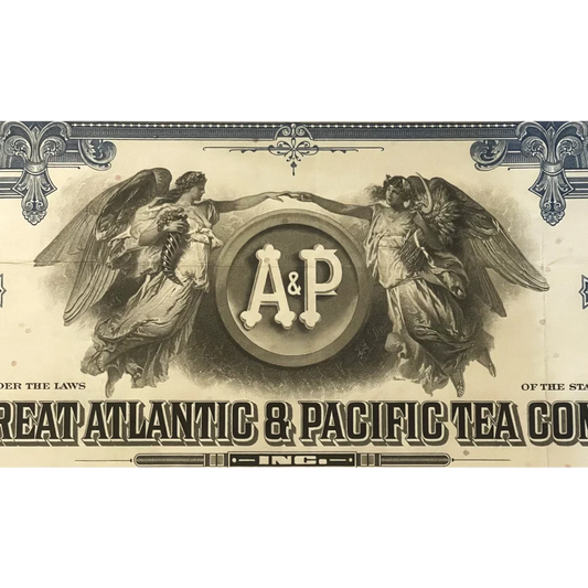 Rare A&P Stock Certificate Blue Vintage Collectible 1950s 1970s