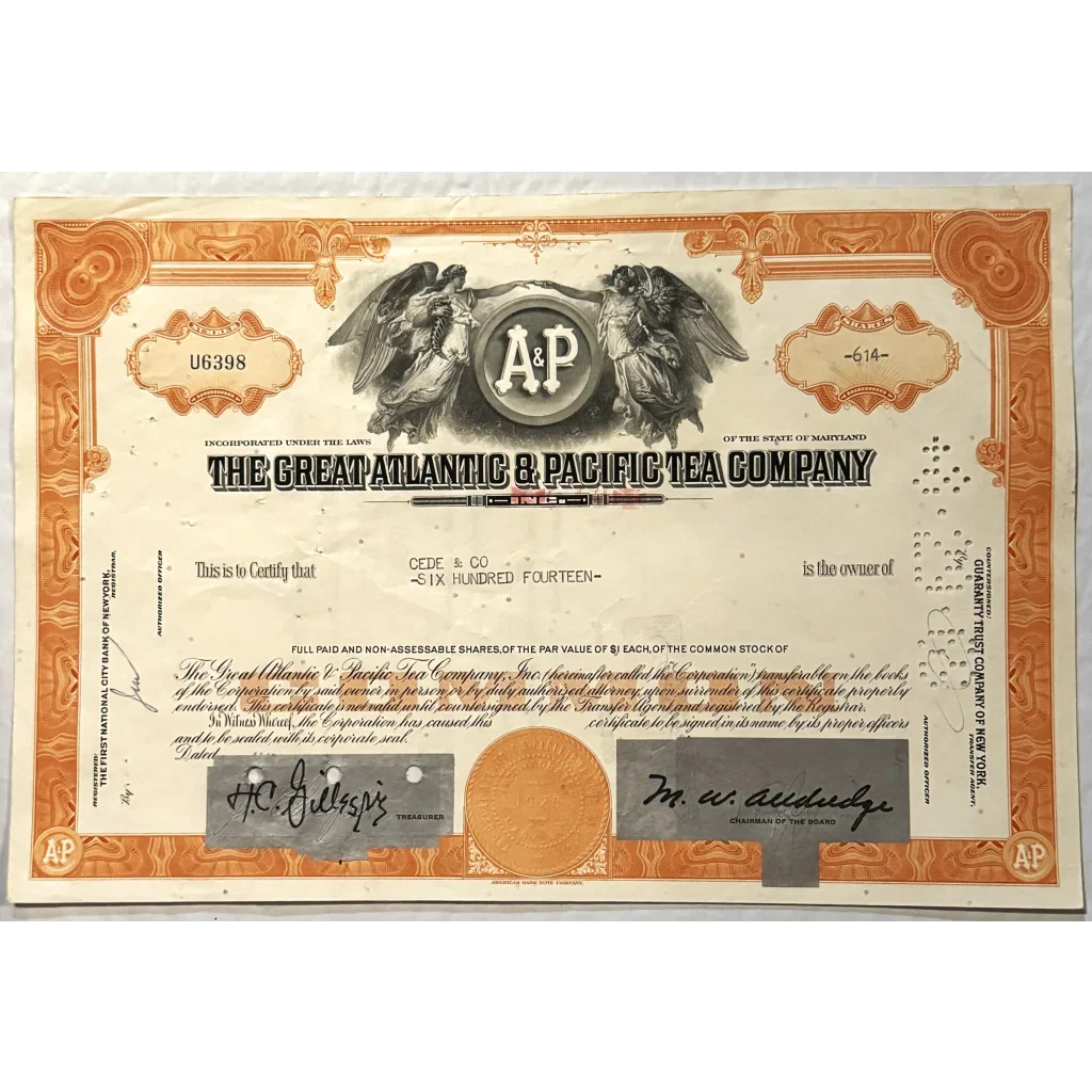 Vintage A&P Stock Certificate Brings Historical Significance to Life