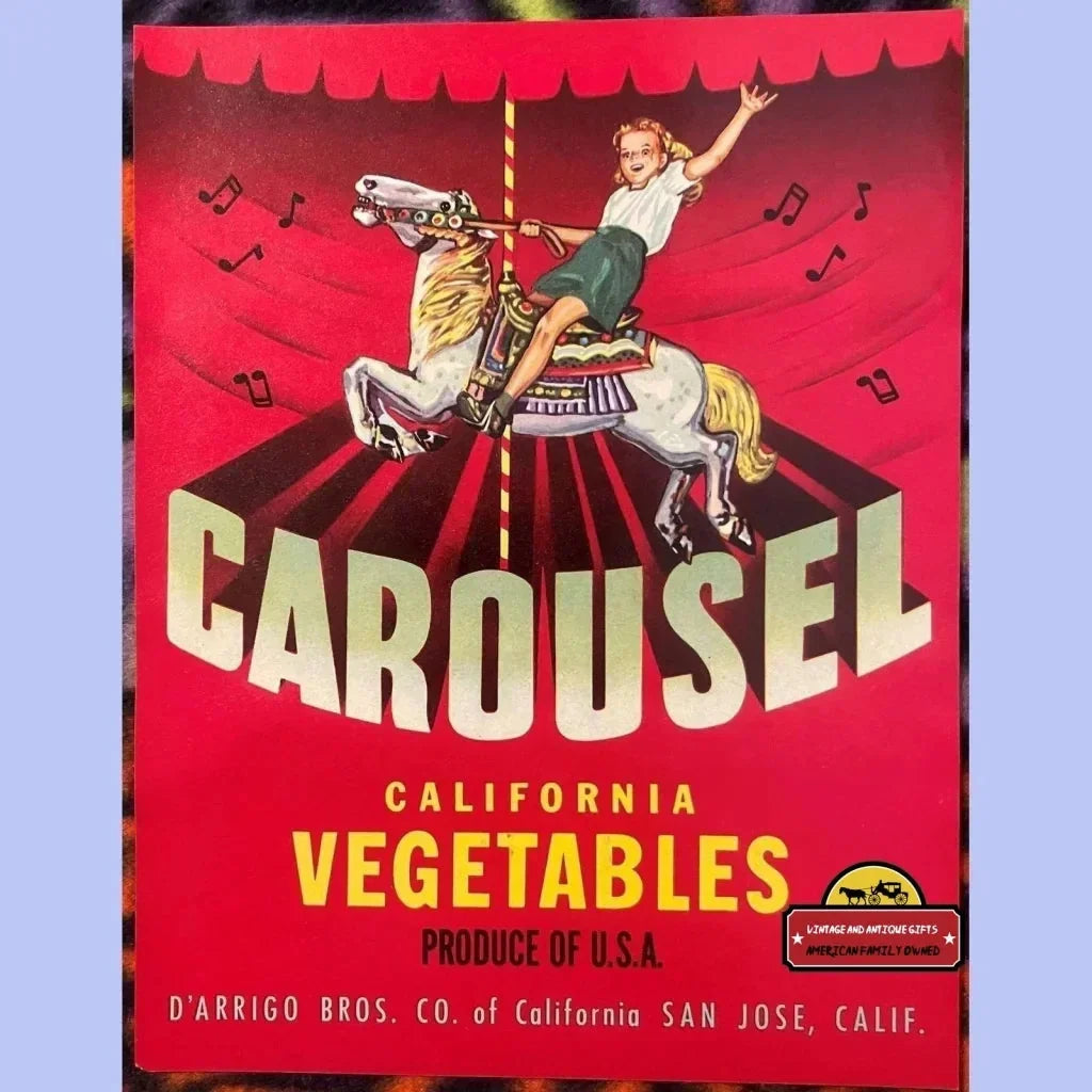 Rare 1950s Carousel Crate Label Captures Childhood Joy in San Jose