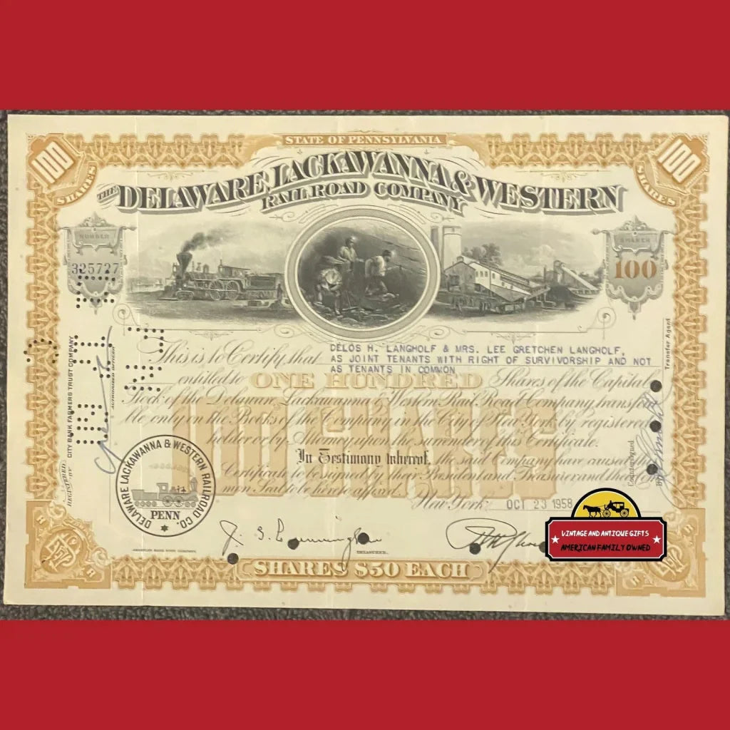 Rare 1950s Delaware Lackawanna Railroad Stock Certificate