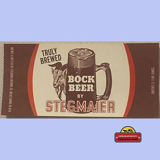 Rare Stegmaier Bock Beer Label from 1960s Pennsylvania Brewery