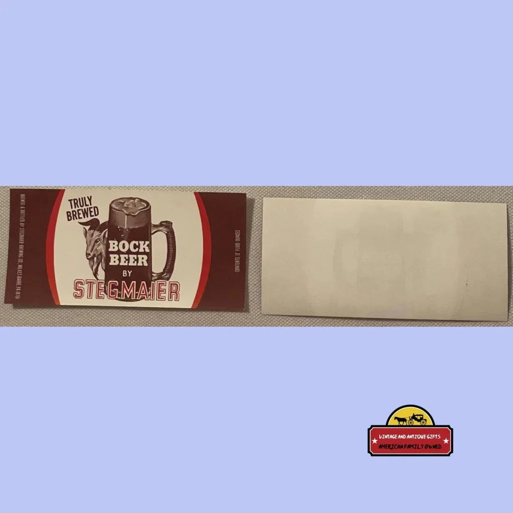 Rare Stegmaier Bock Beer Label from 1960s Pennsylvania Brewery