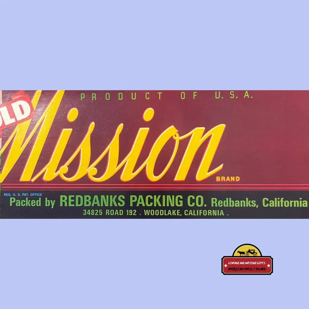 Rare Vintage 1960s Old Mission Crate Label from California
