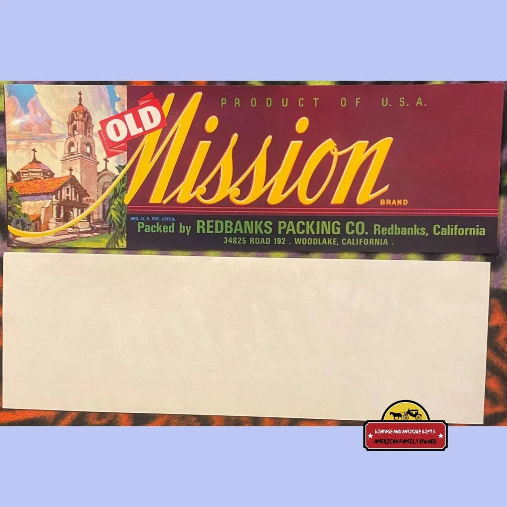 Rare Vintage 1960s Old Mission Crate Label from California