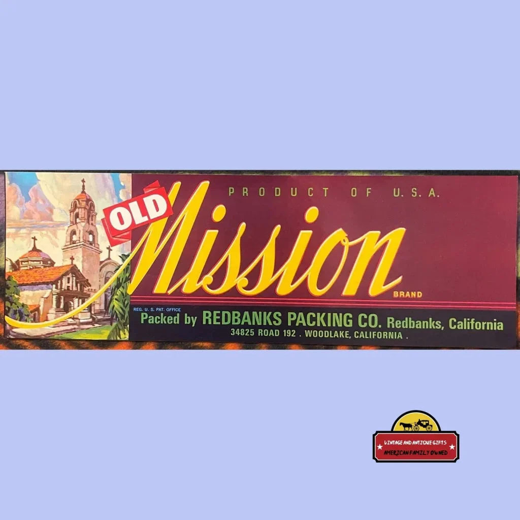 Rare Vintage 1960s Old Mission Crate Label from California
