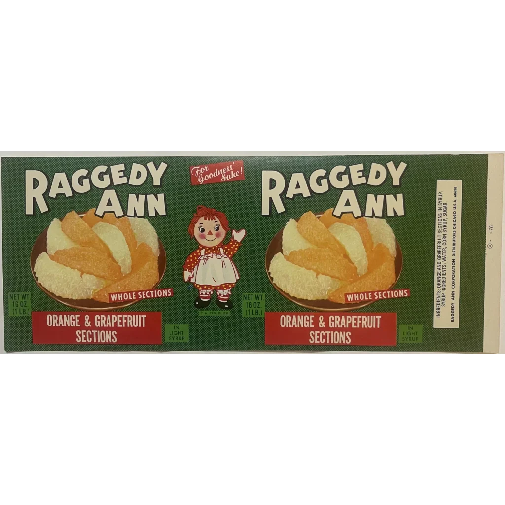 Vintage 1960s Raggedy Ann Can Label from Chicago Illinois