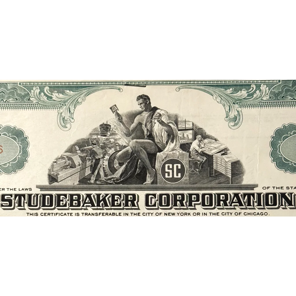 Vintage 1960s Studebaker Stock Certificate Green Automotive History