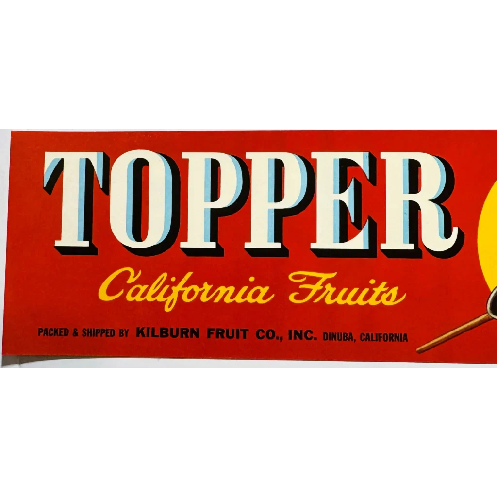 Vintage 1960s Topper California Fruits Crate Label by Kilburn Fruit