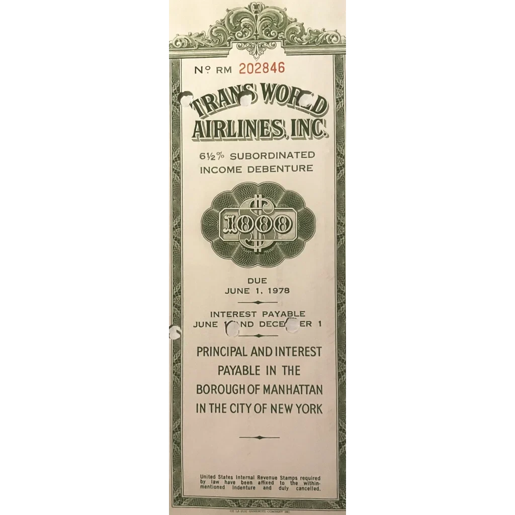 Rare 1961 Trans World Airlines Gold Bond Certificate Unearths History