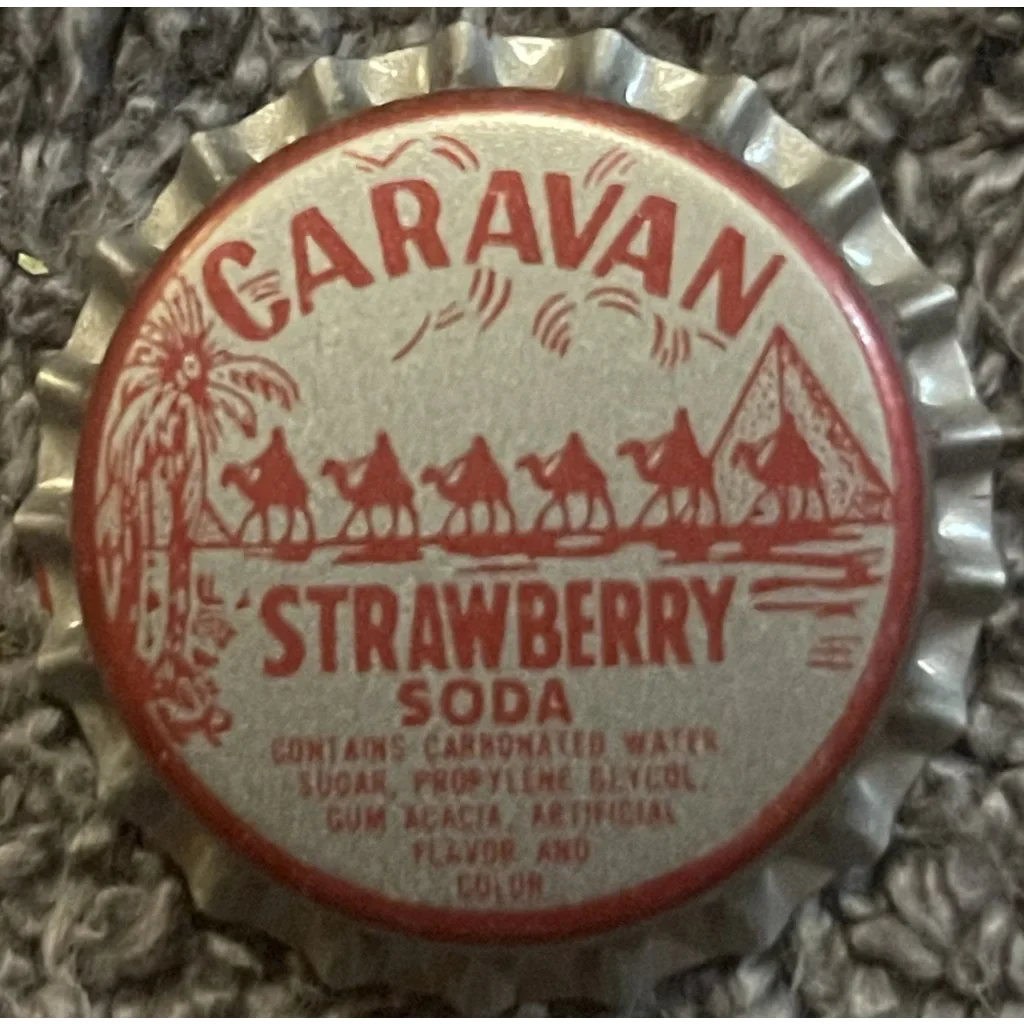 Rare 1970s Caravan Strawberry Soda Bottle Cap with Egyptian Pyramid