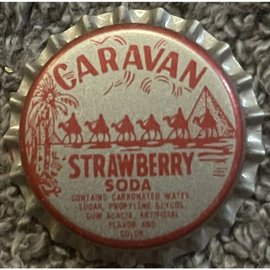 Rare 1970s Caravan Strawberry Soda Bottle Cap with Egyptian Pyramid
