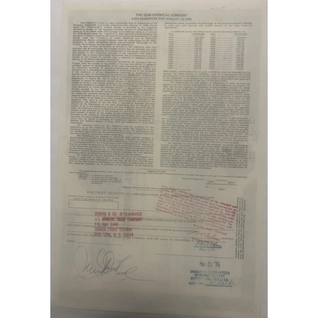 Rare Dow Chemicals Stock Certificate from the 1970s