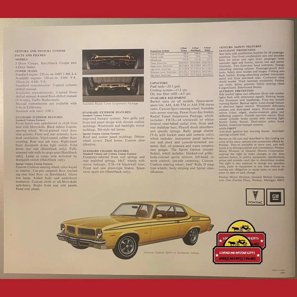 Rare 1974 Pontiac Ventura Dealer Brochure Showcases GTO Legacy