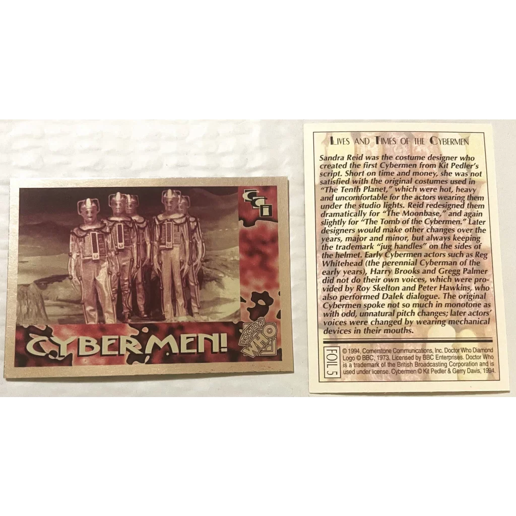 Rare Vintage 1990s Doctor Who Cybermen Foil Trading Card