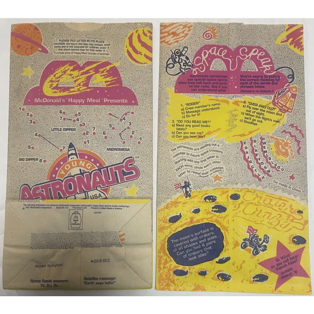 Rare 90s McDonalds Space Happy Meal Bag Thrills Collectors
