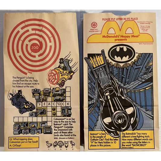 Rare 90s Batman Happy Meal Bag with Iconic Batmobile