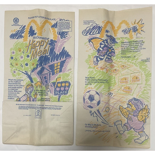 Rare 1991 McDonald's Happy Meal Bag with Classic Characters