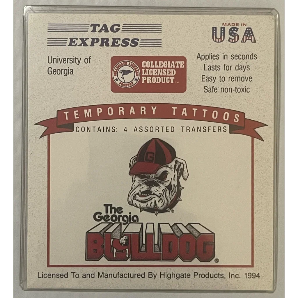 Rare Georgia Bulldogs 1994 Temporary Tattoos Antique Gift