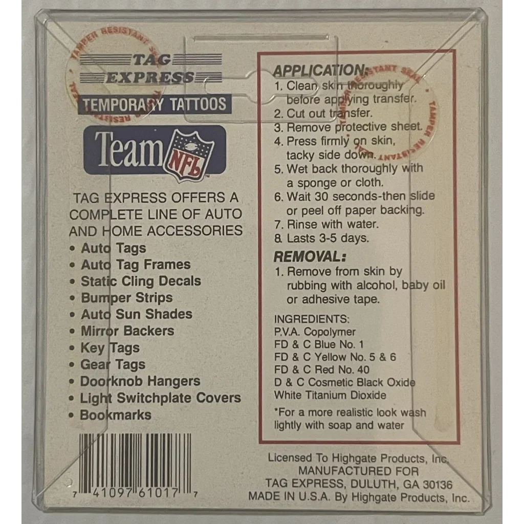 Rare 1994 NFL Cleveland Browns Dawg Pound Temporary Tattoos