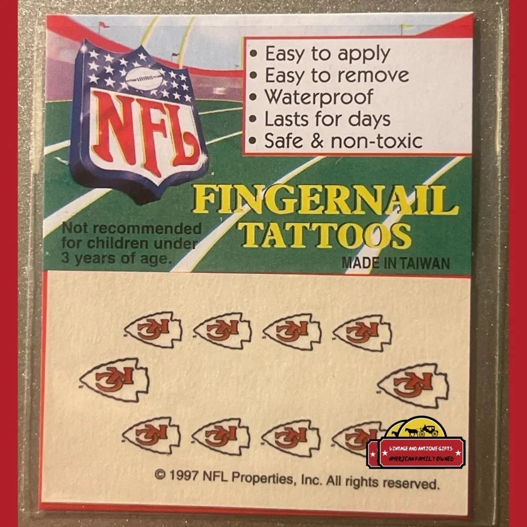 Vintage NFL Kansas City Chiefs Fingernail Tattoos Spark Team Spirit, KC