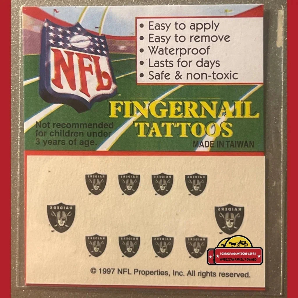Vintage NFL Oakland Raiders Fingernail Tattoos Spark Team Spirit